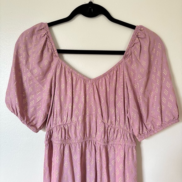 Zudio | Mauve/Gold Smocked Puff Sleeve Dress | Size Medium - Picture 2 of 11